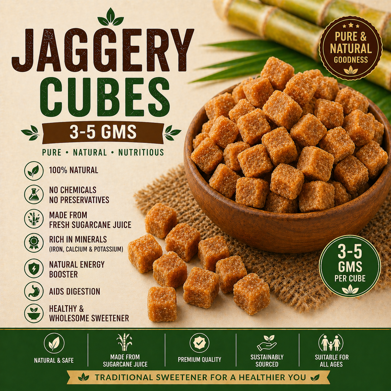 Jaggery Cubes 3-5 gm